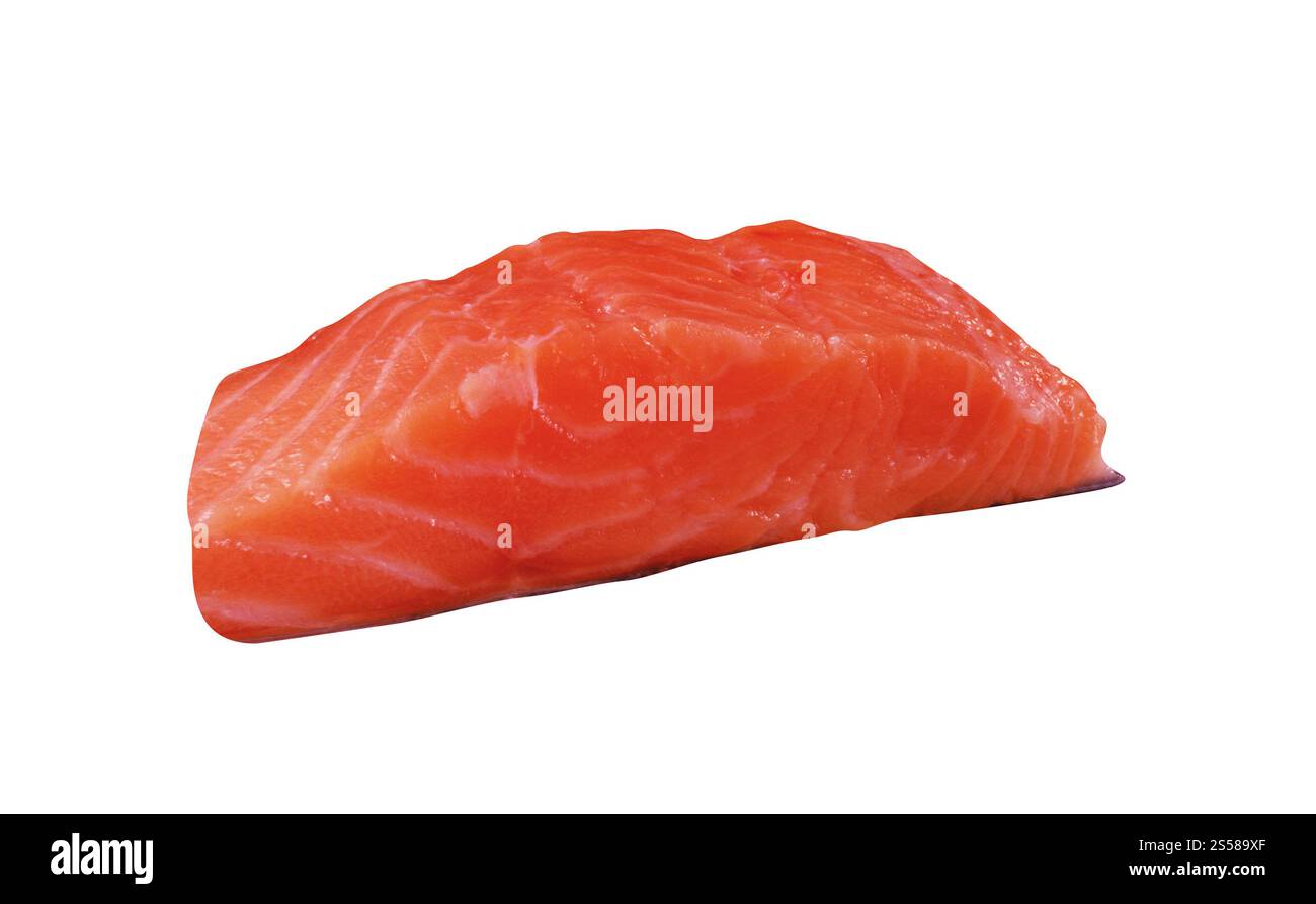 Lachsfilet auf weißem Hintergrund isoliert Stockfoto