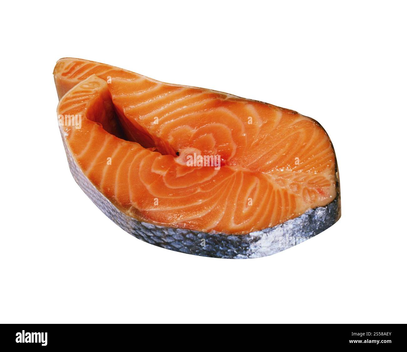Rohes Lachsfilet isoliert Stockfoto