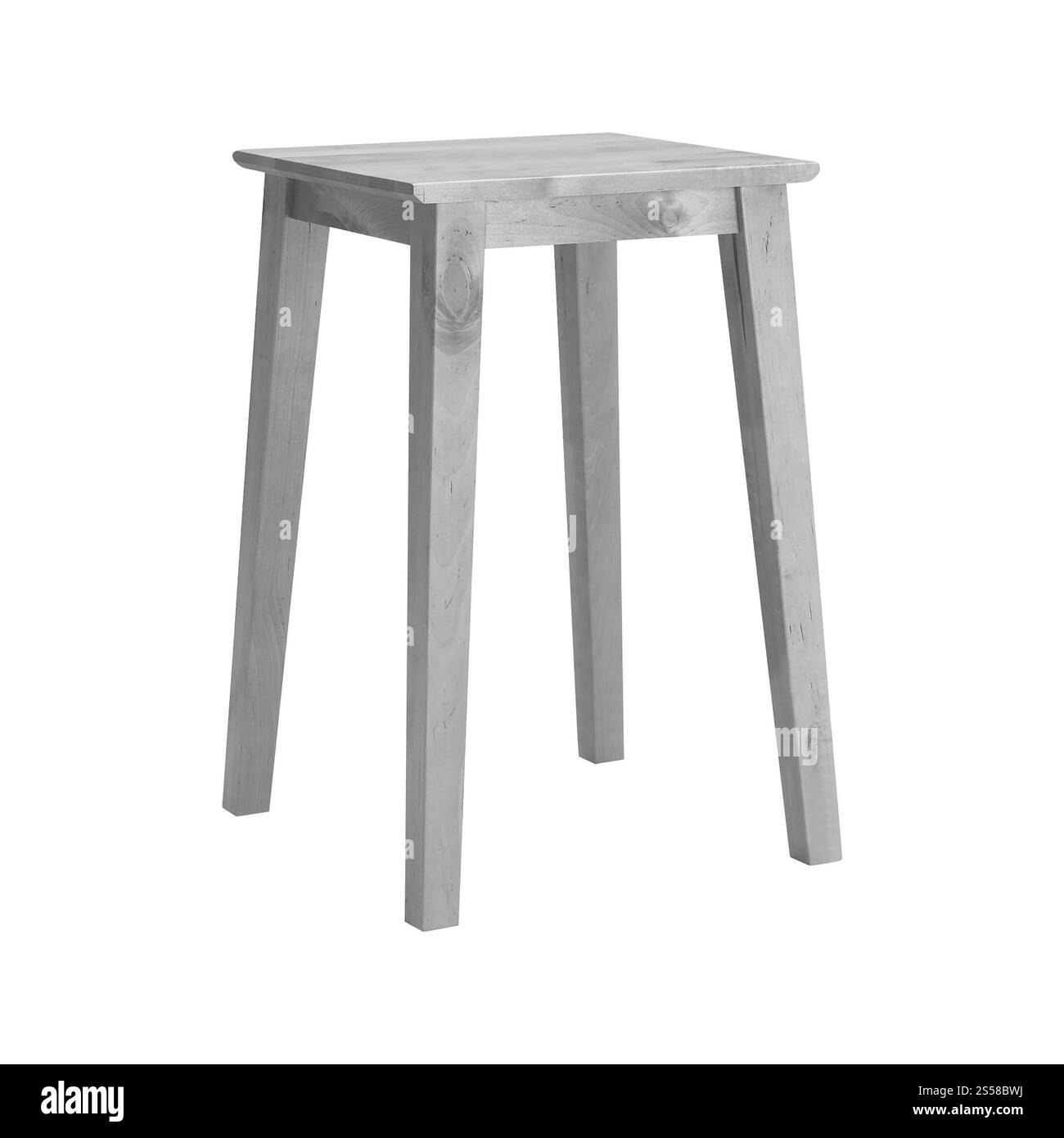 Holzhocker isoliert auf weiß Stockfoto