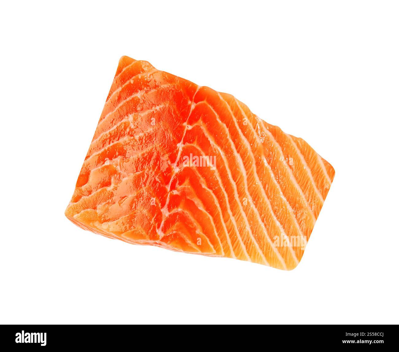 Lachsfilet auf weißem Hintergrund isoliert Stockfoto
