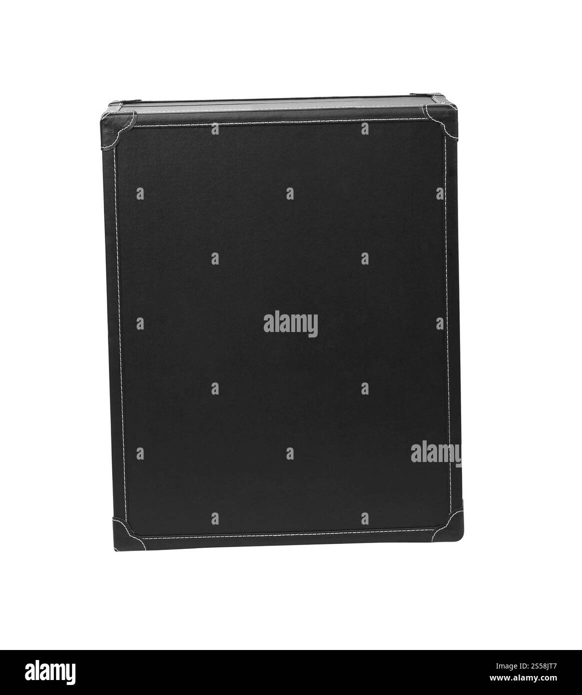 Schwarzer Koffer isoliert auf weißem Hintergrund. Schwarzer Koffer isoliert auf weiß Stockfoto