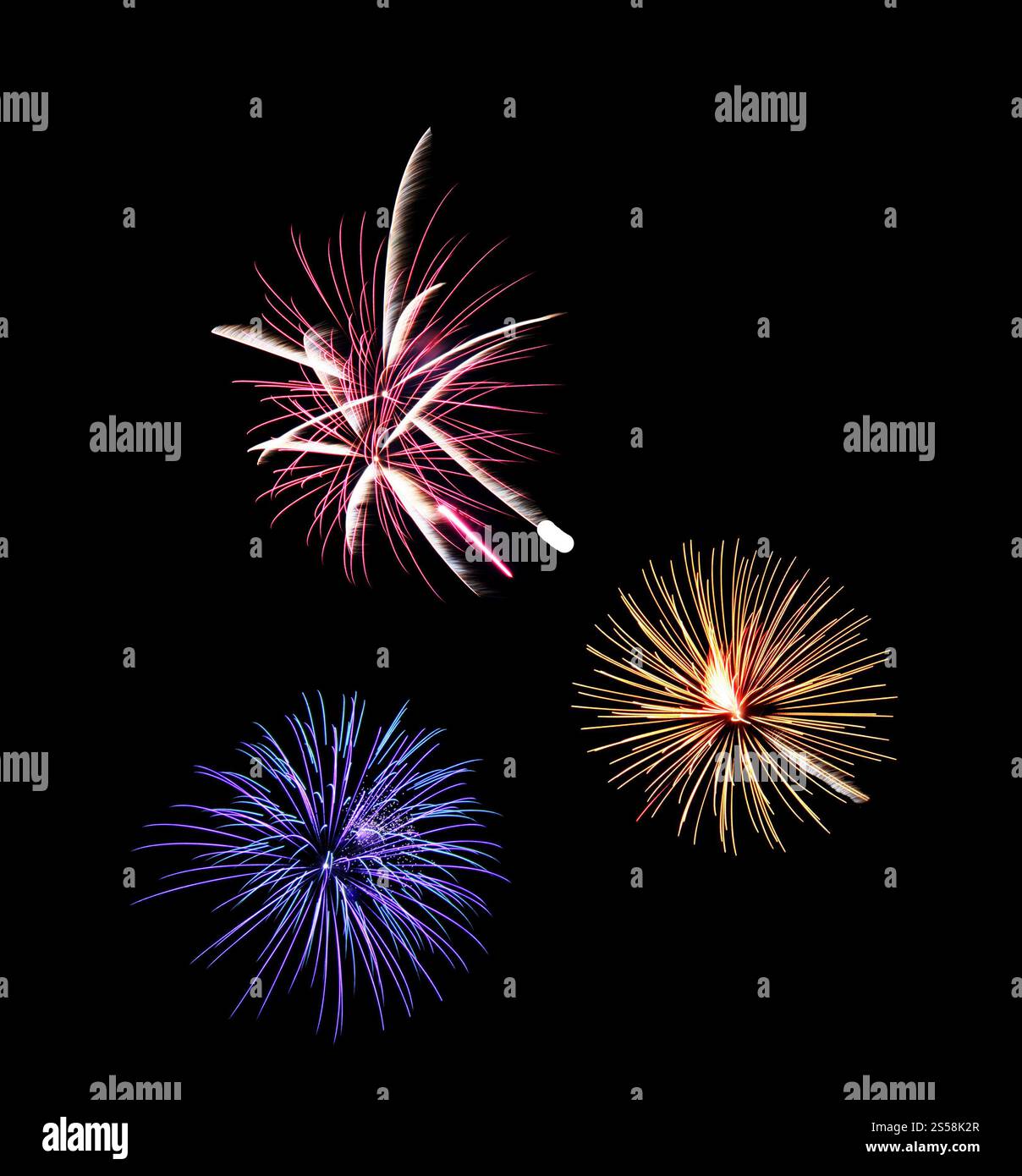 Buntes Feuerwerk am dunklen Himmel. Buntes Feuerwerk Stockfoto