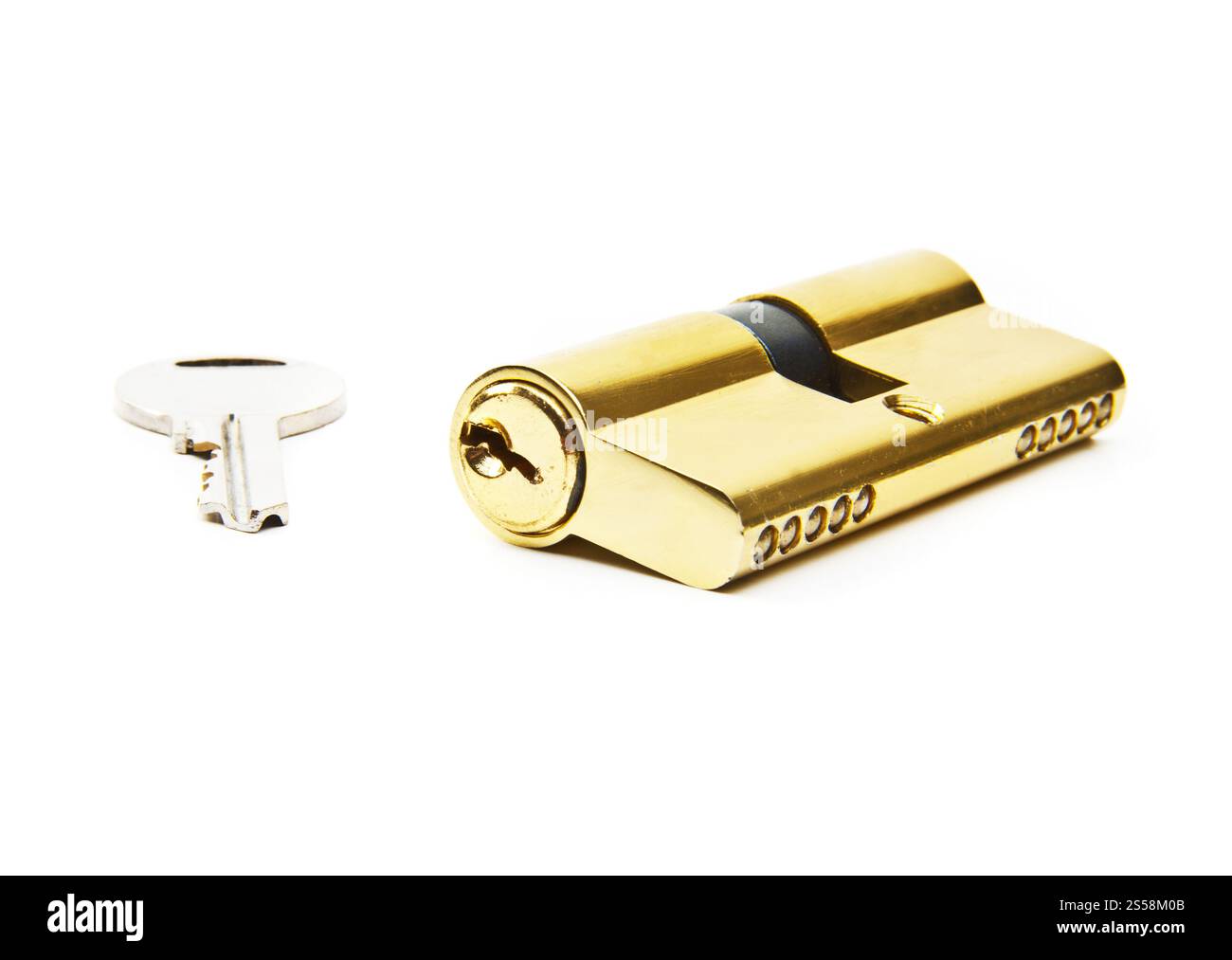 Schloss und Schlüssel isolierten einen weißen Hintergrund. Schloss und Schlüssel isoliert Stockfoto