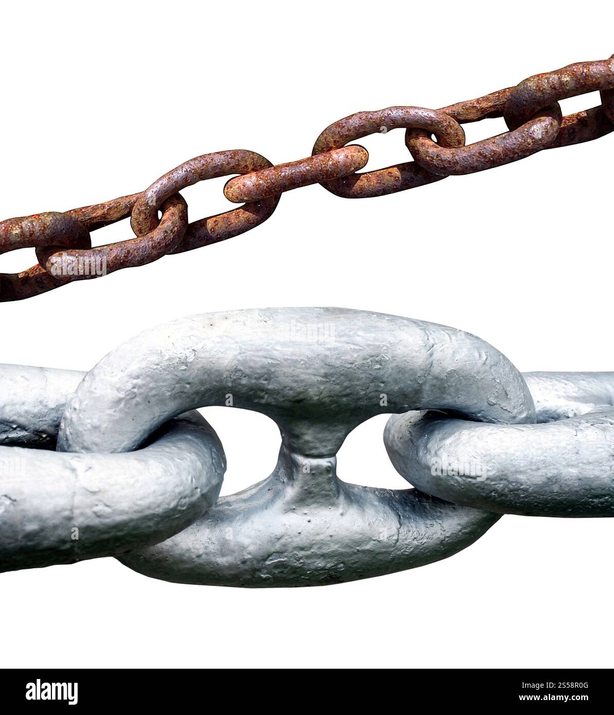Große und kleine Kette isoliert auf weißem Hintergrund. Große und kleine Kette Stockfoto Große und kleine Kette isoliert auf weißem Hintergrund. Große und kleine Kette Stockfoto