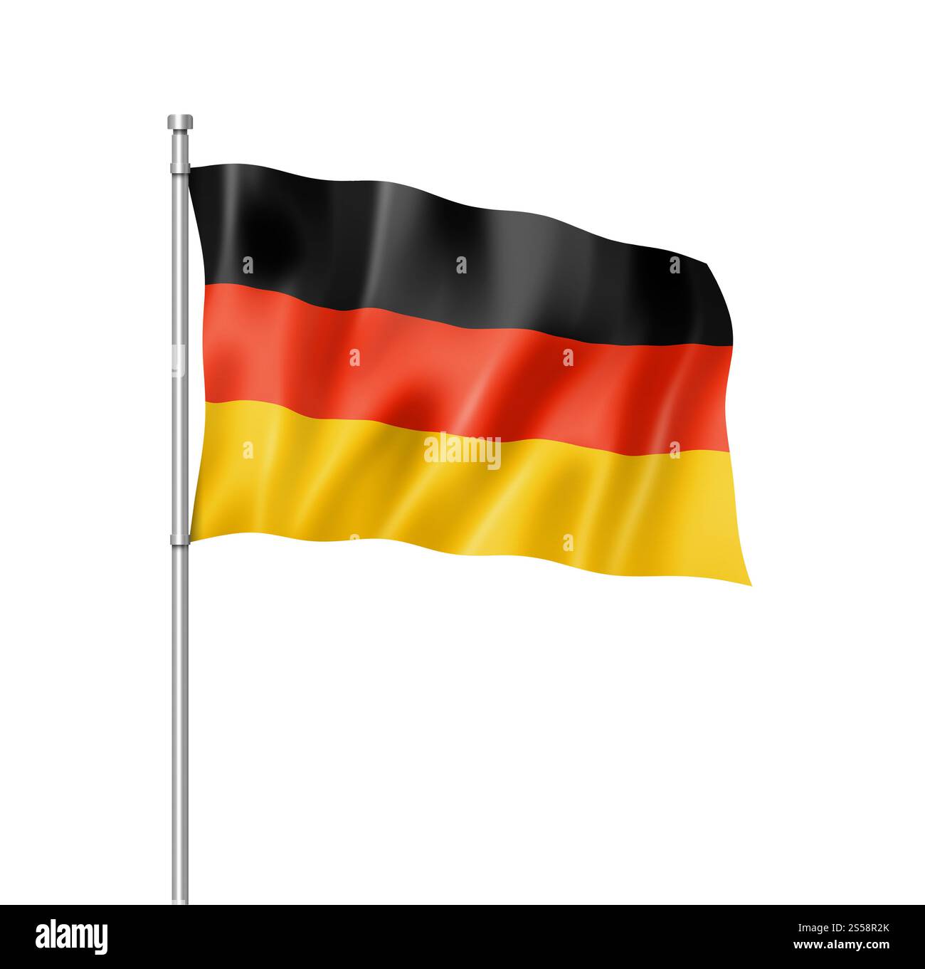 Deutschland-Flagge, dreidimensionales Rendering, isoliert auf weiß. Deutsche Flagge isoliert auf weiß Stockfoto Deutschland-Flagge, dreidimensionales Rendering, isoliert auf weiß. Deutsche Flagge isoliert auf weiß Stockfoto