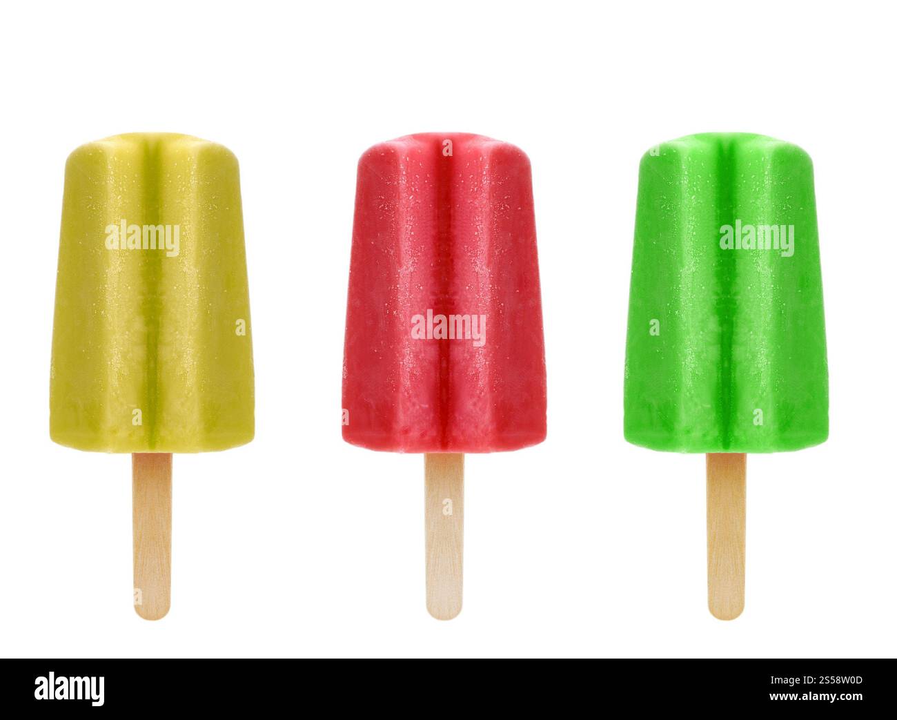 Drei köstliche gefrorene Eiscreme auf weißem Hintergrund. Drei köstliche gefrorene Eiscreme Stockfoto