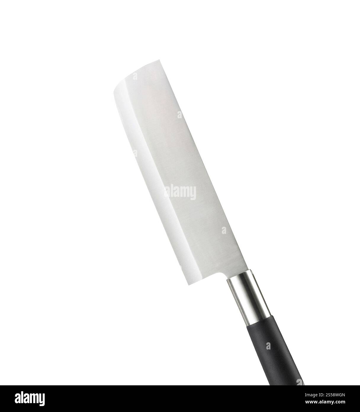 Ein großes Küchenmesser auf weißem Hintergrund. Großes Küchenmesser Stockfoto