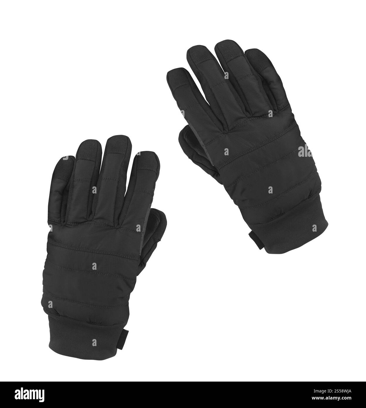 studio-Foto von schwarzen Winterhandschuhen. Schwarze Winterhandschuhe Stockfoto