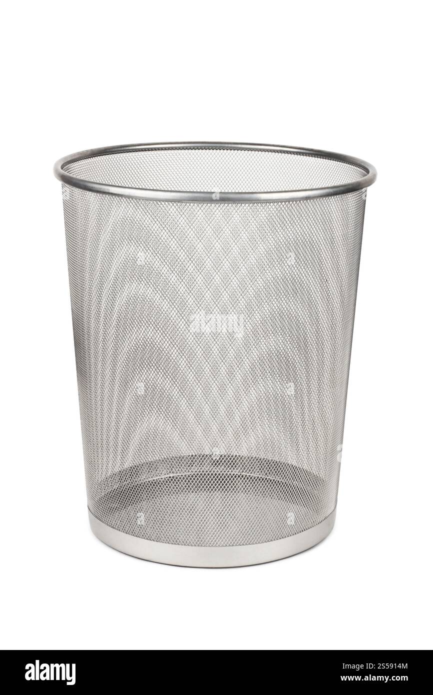 Leerer Eisenmüll isoliert auf weiß. Leeren Sie den Papierkorb aus dem Bügeleisen Stockfoto
