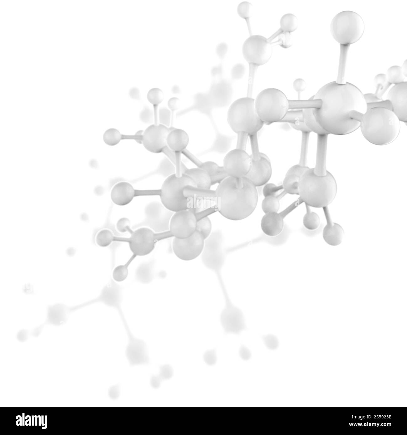 Medizinisches Innovationsmolekül 3d mit Schwarz und weiß auf weißem Banner Hintergrund. Stockfoto