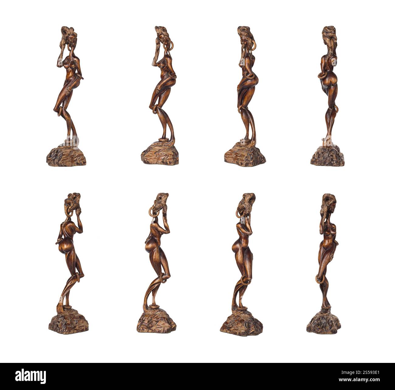 Afrikanische Statue isoliert auf weißem Hintergrund. Afrikanische Statue Stockfoto