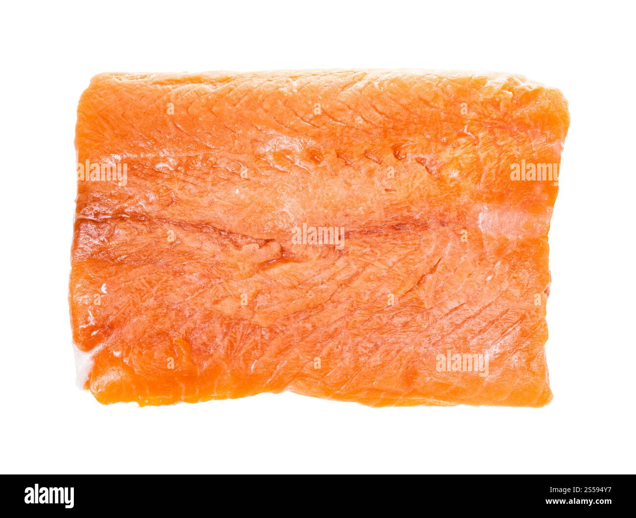 Gefrorenes Filet von atlantischem Lachs isoliert auf weißem Hintergrund Stockfoto