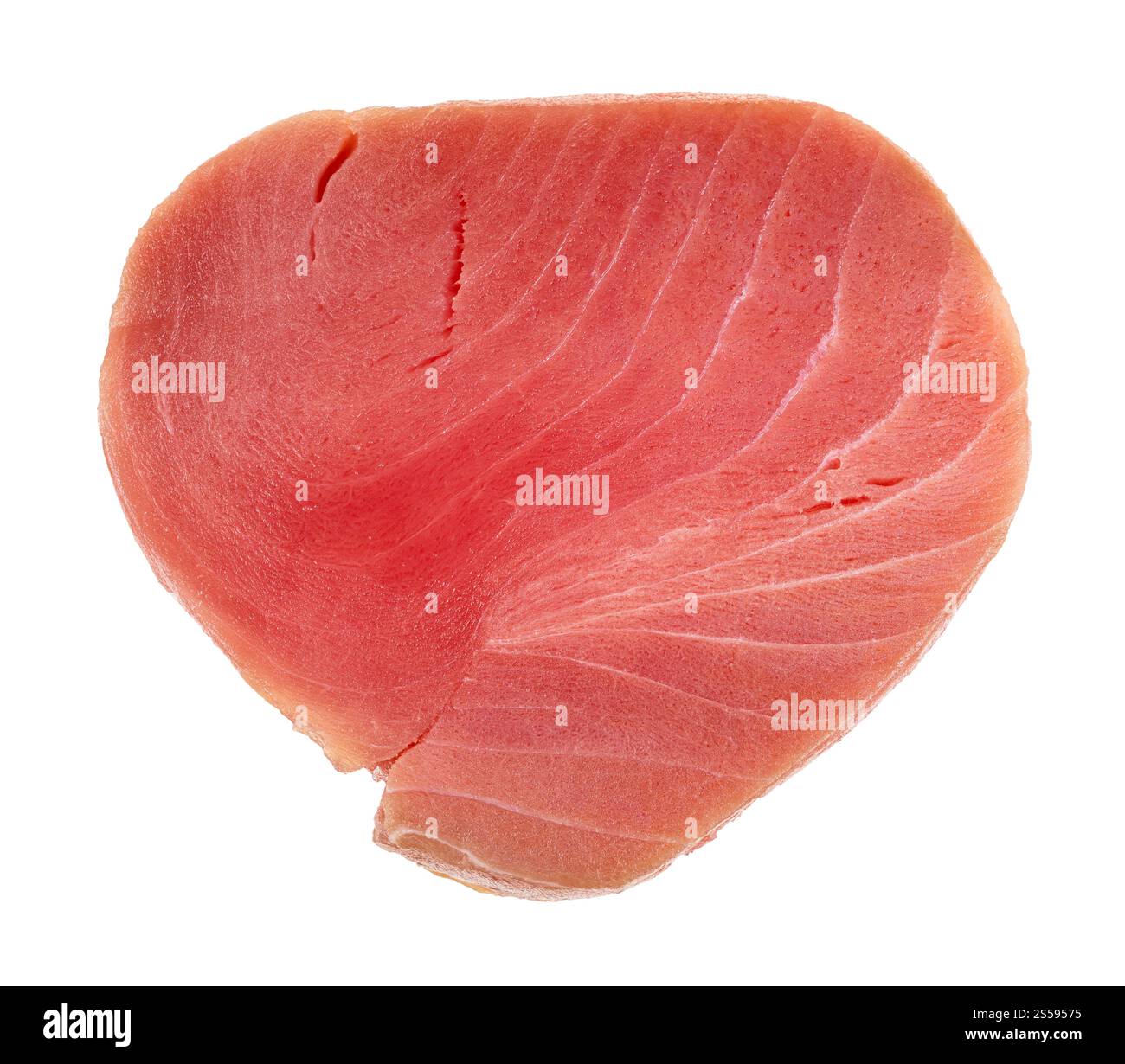 Rohes Thunfischsteak auf weißem Hintergrund isoliert Stockfoto