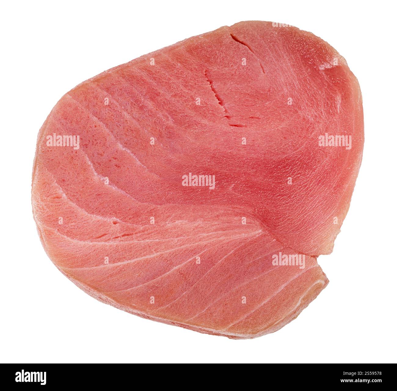 Frisches Thunfischsteak auf weißem Hintergrund isoliert Stockfoto