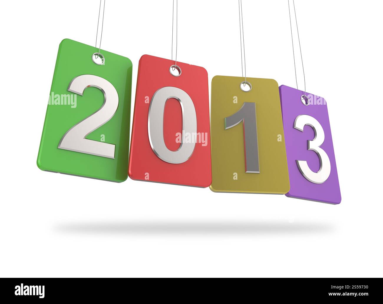 3D Neujahr 2013 mit Glas Stichwörter auf weißem Hintergrund Stockfoto