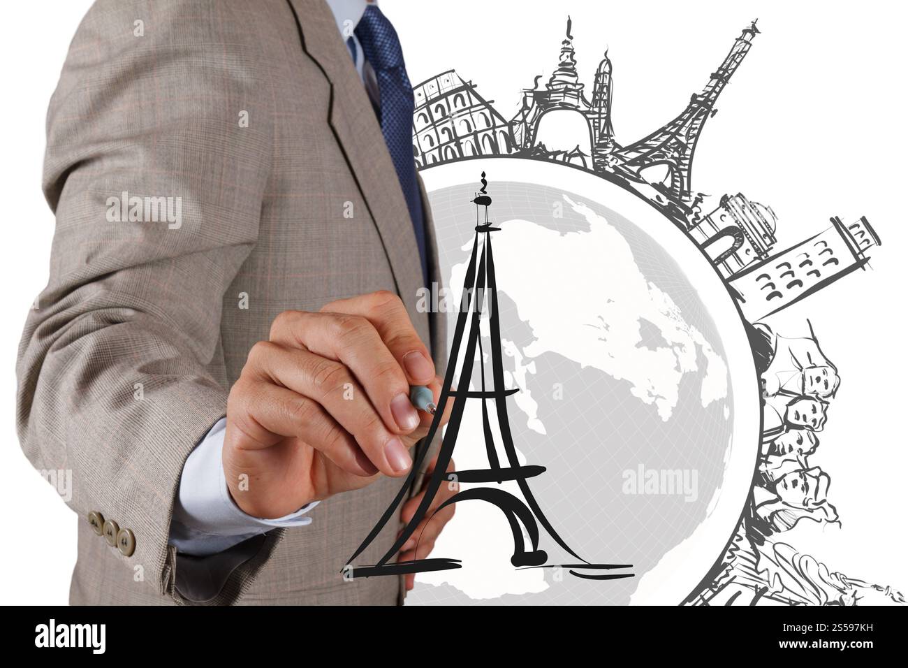 Geschäftsmann zieht Entwicklung Gebäudekonzept Stockfoto