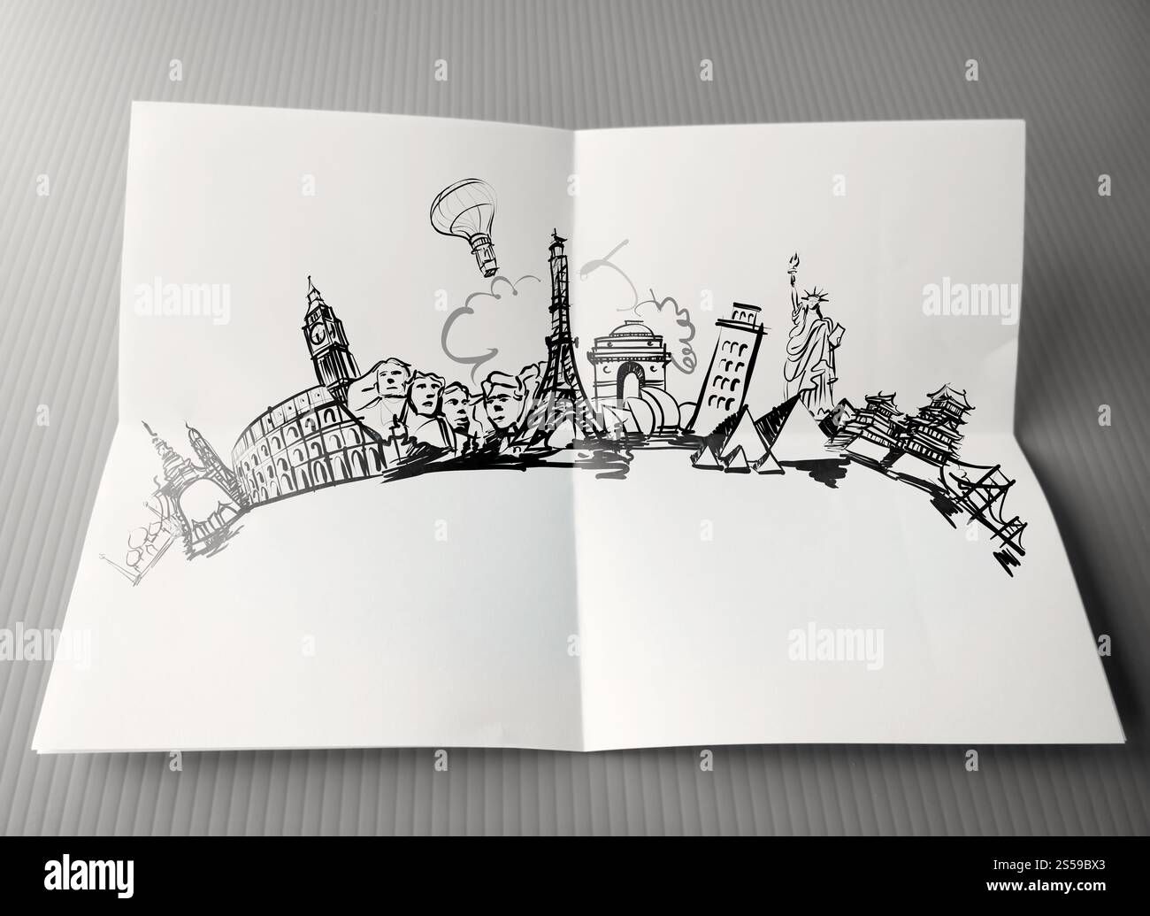 handgezeichnete Papierhintergrund als Vintage-Konzept auf der ganzen Welt unterwegs Stockfoto