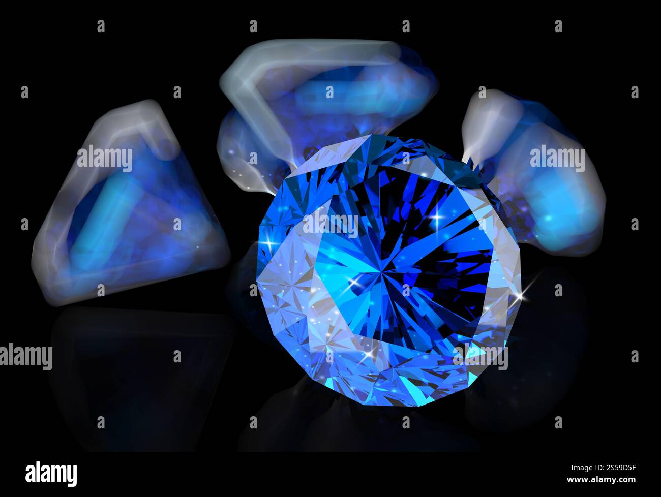 Blaue Diamanten auf schwarz-weißem Hintergrund Stockfoto