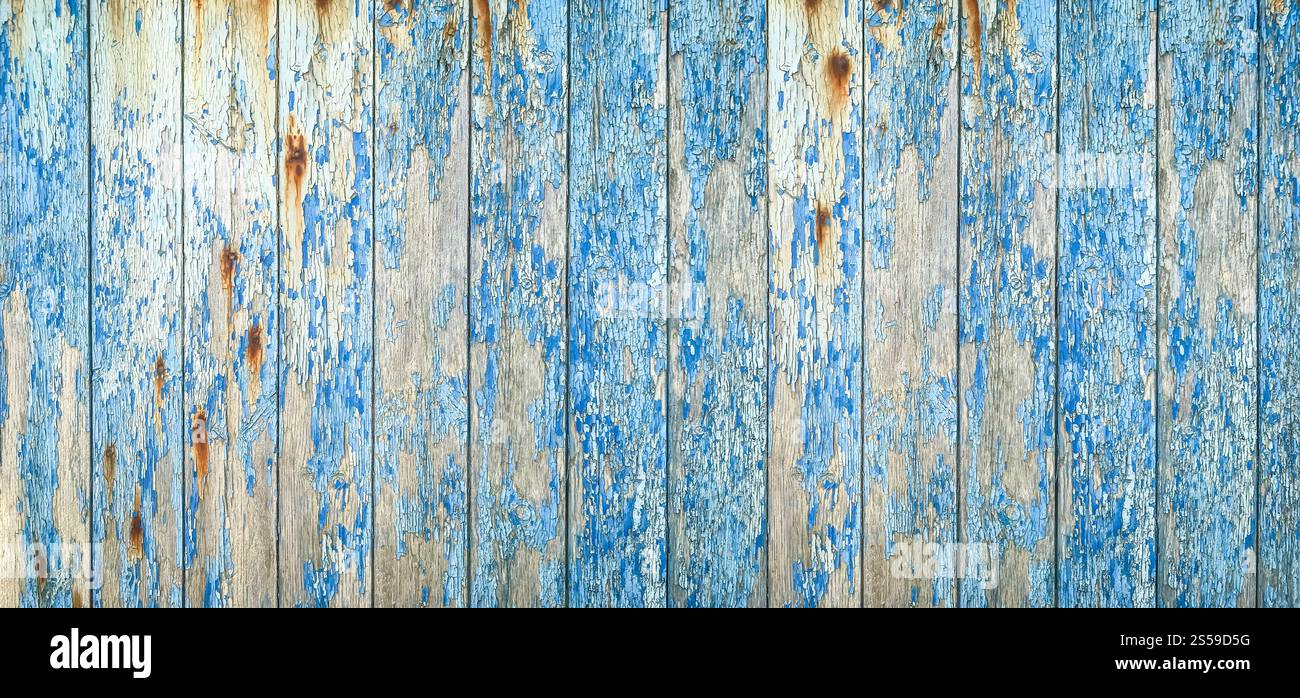 Alte blaue Holzstruktur Hintergrund. Dreckige rustikale Holzkulisse. Horizontales Banner. Alte blaue Holzstruktur Hintergrund Banner Stockfoto