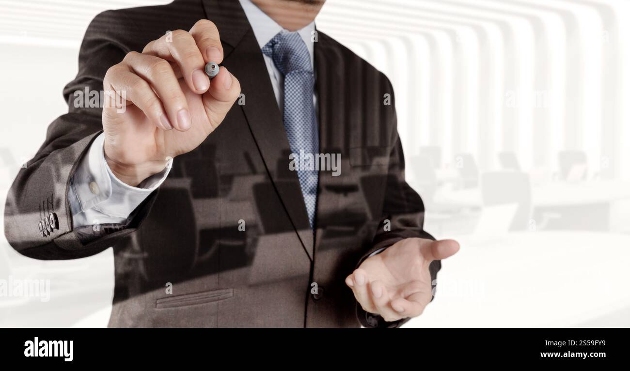 Doppelbelichtung Geschäftsmann Konferenz und Präsentation als Konzept Stockfoto