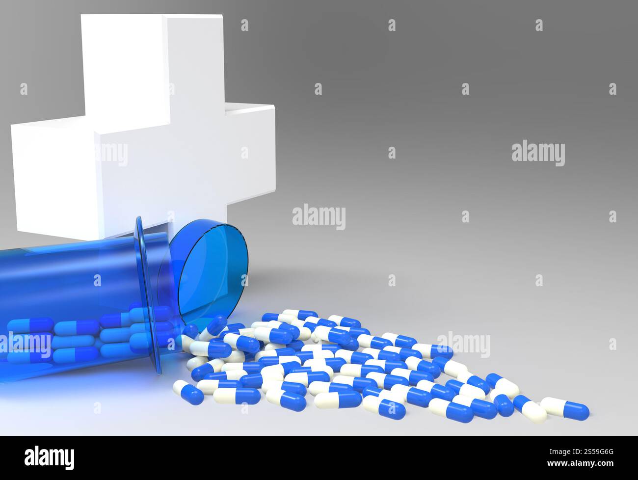 3D virtuelle medizinische Symbol mit Kapsel Pillen als Konzept Stockfoto