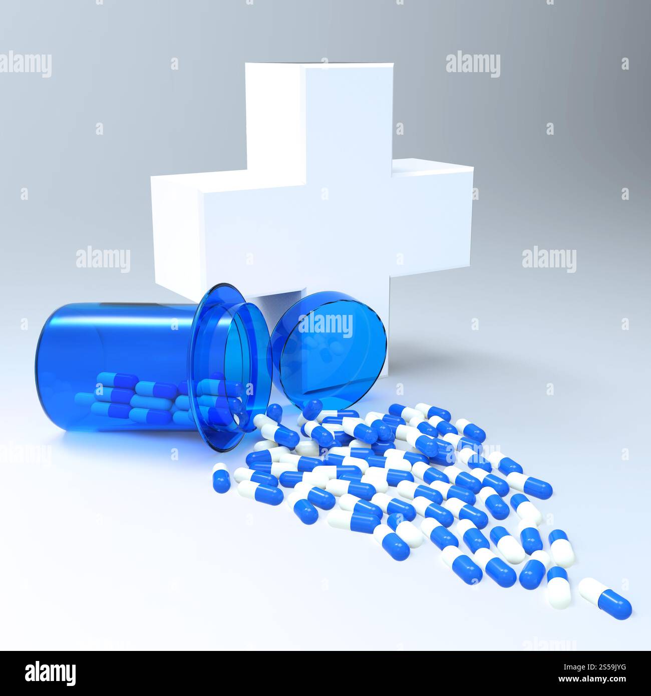 3D virtuelle medizinische Symbol mit Kapsel Pillen als Konzept Stockfoto