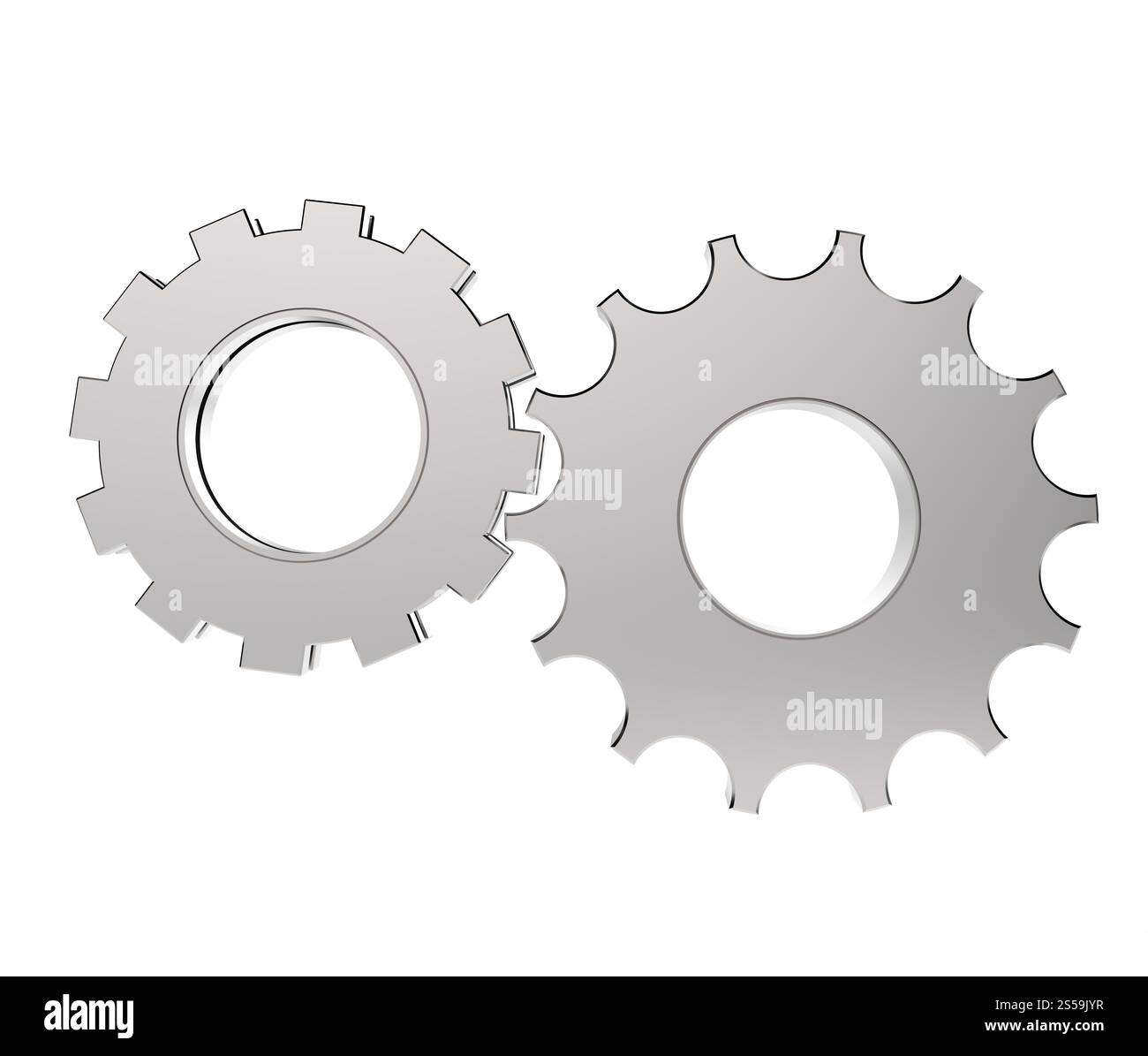 3D Zahnrad Zahnrad auf weißem Hintergrund Stockfoto