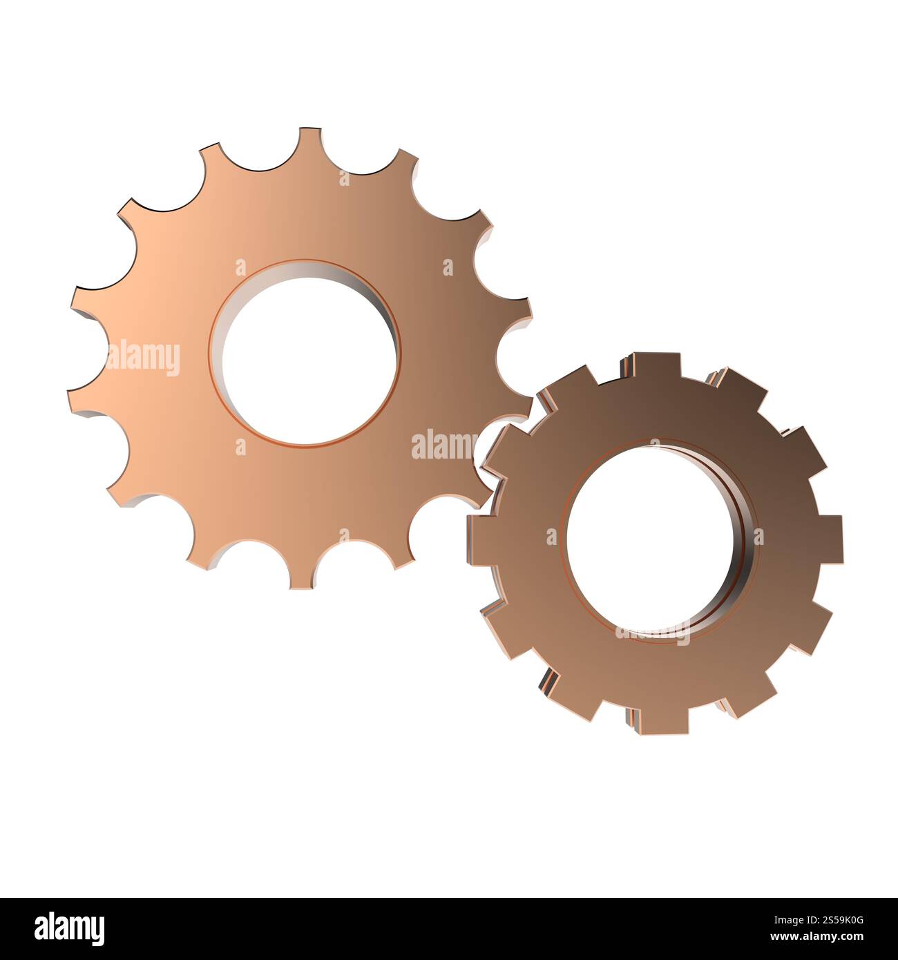 3D Cooper cog Zahnrad auf weißem Hintergrund Stockfoto