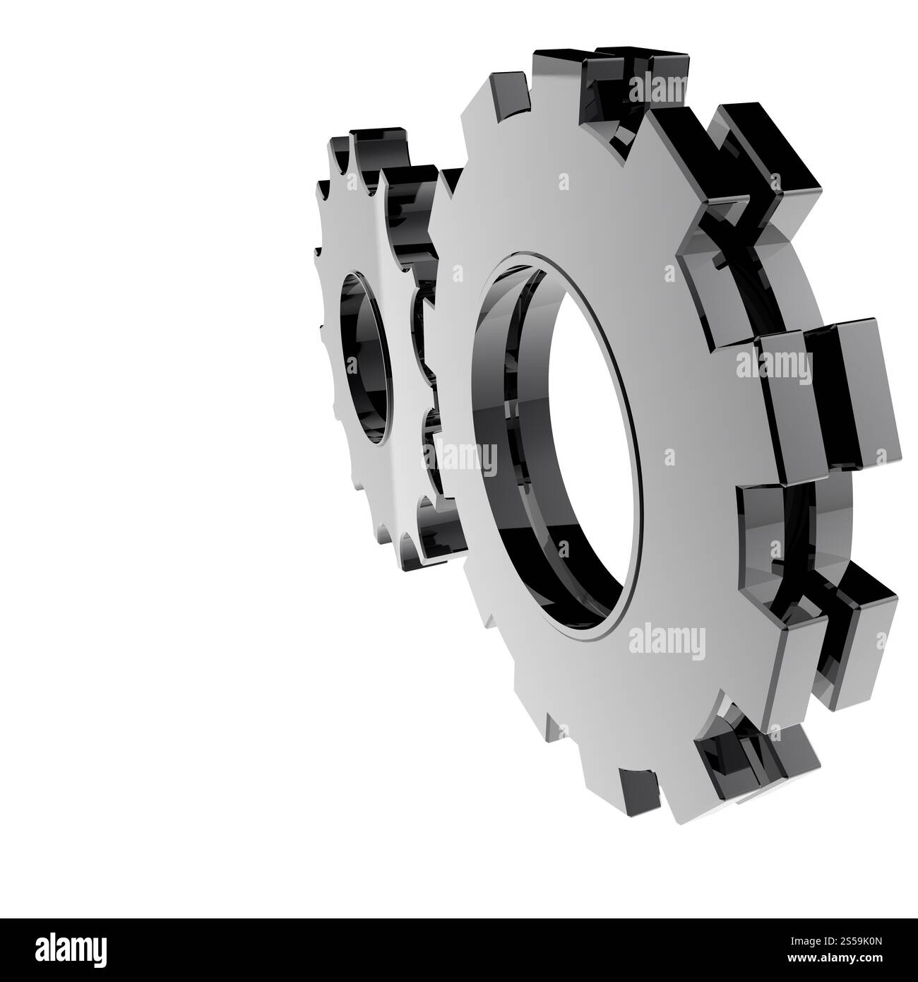 3D Zahnrad Zahnrad auf weißem Hintergrund Stockfoto