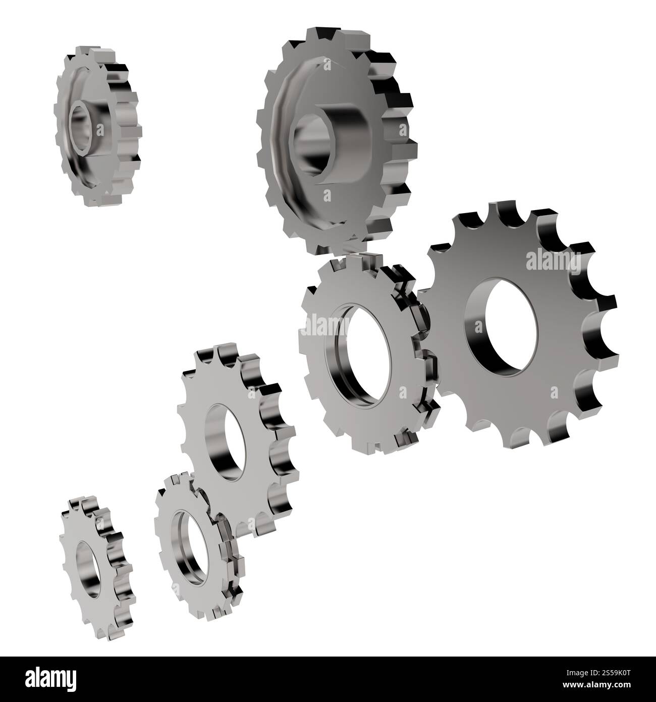 3D Zahnrad Zahnrad auf weißem Hintergrund Stockfoto