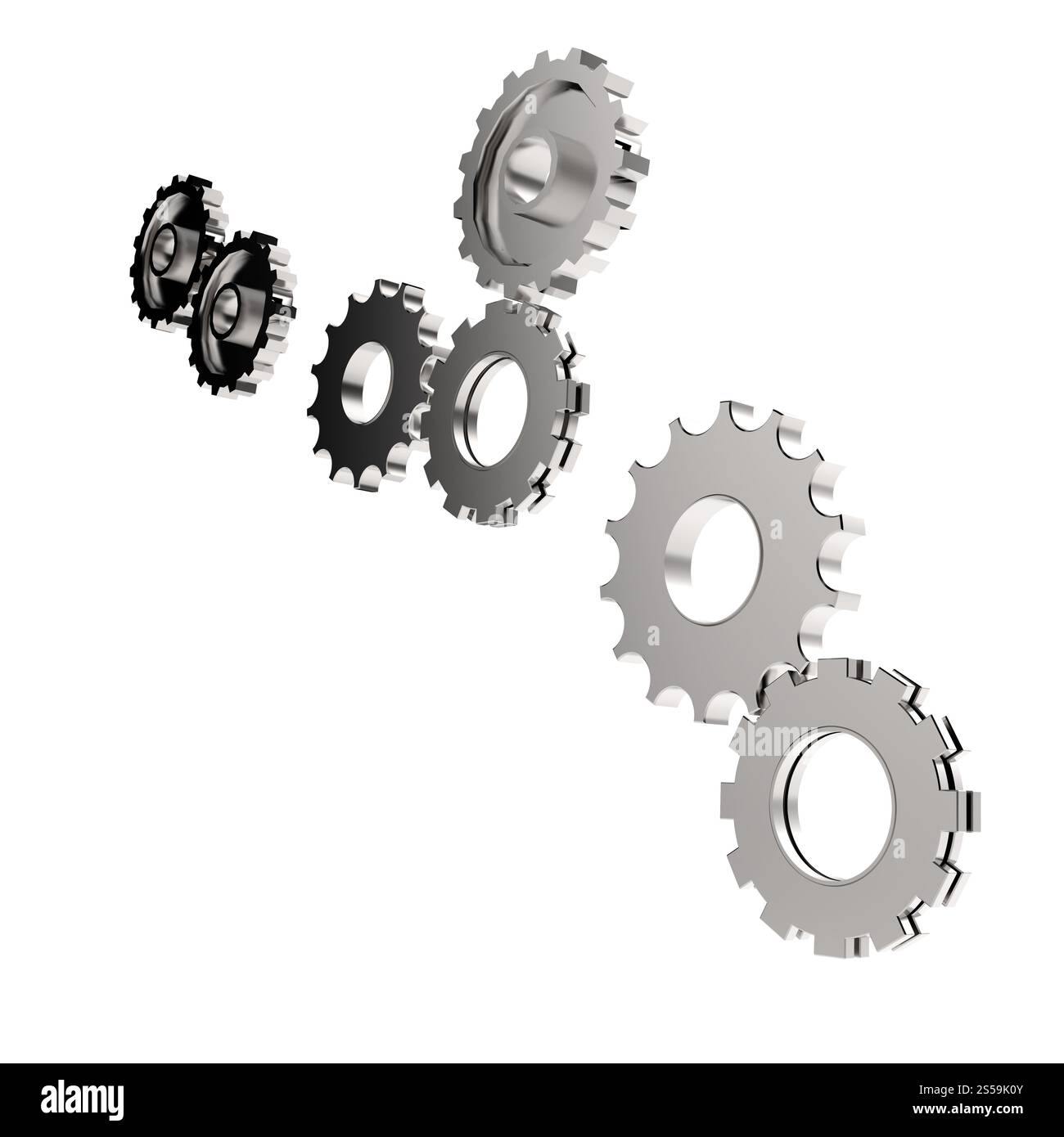 3D Zahnrad Zahnrad auf weißem Hintergrund Stockfoto