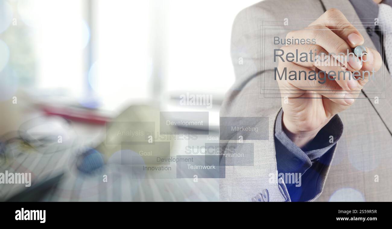 Geschäftsmann Hand Showbusiness Beziehungsmanagement auf dem neuen Computerinterface als Konzept Stockfoto