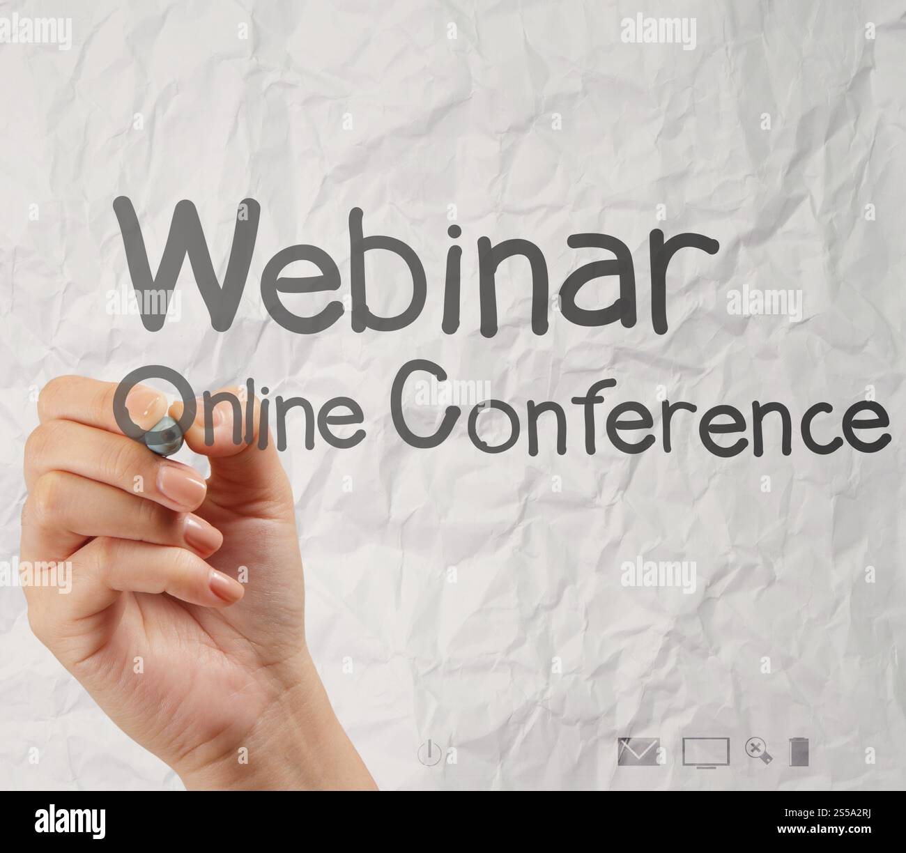 Handschrift-Webinar mit zerknittertes Papierhintergrund als Konzept Stockfoto