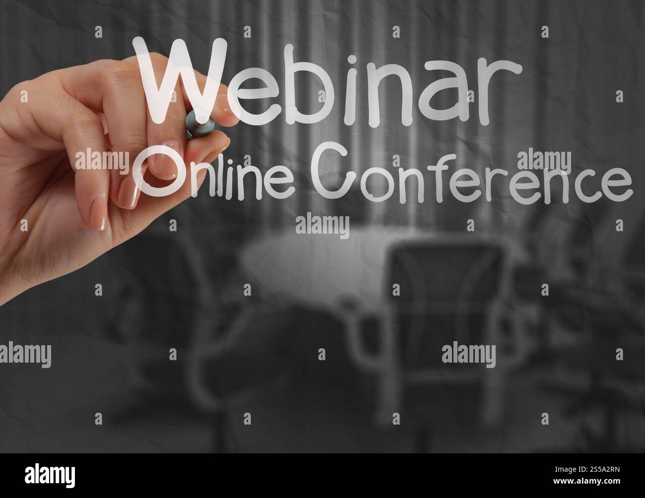 Handschrift-Webinar mit zerknittertes Papierhintergrund als Konzept Stockfoto