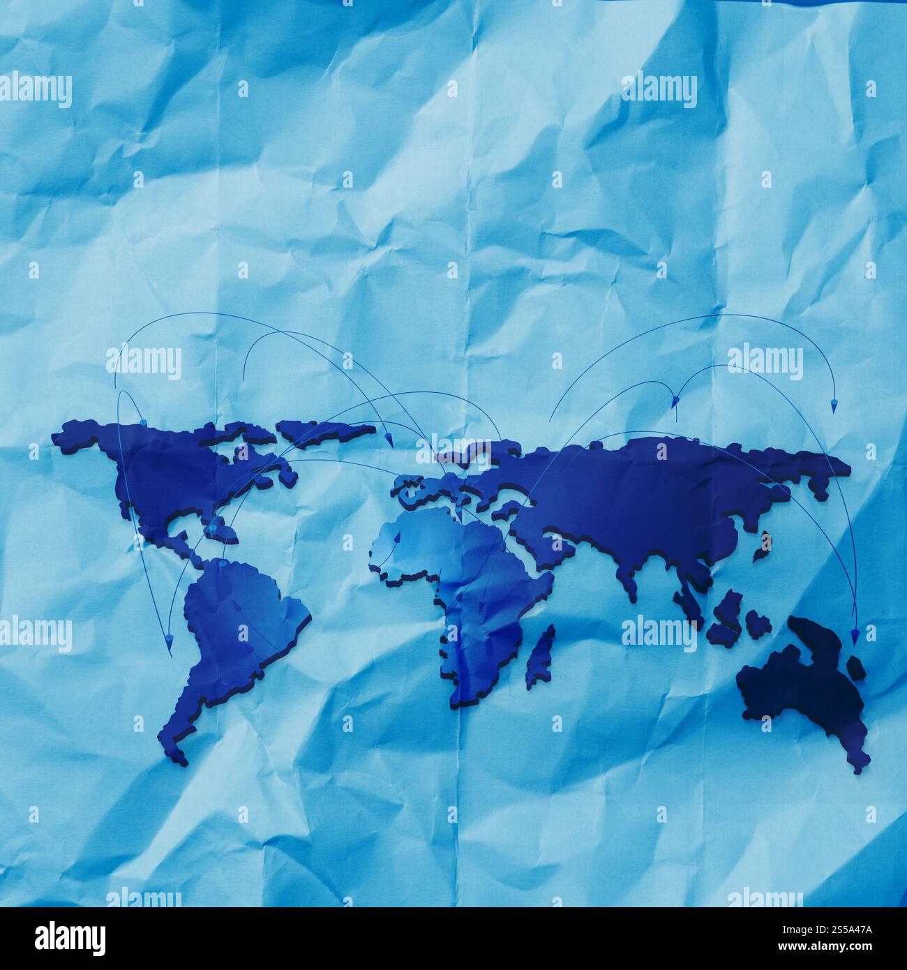 zerknittertes Papier als soziales Netzwerkstruktur auf faltige Papier Kreativkonzept Stockfoto