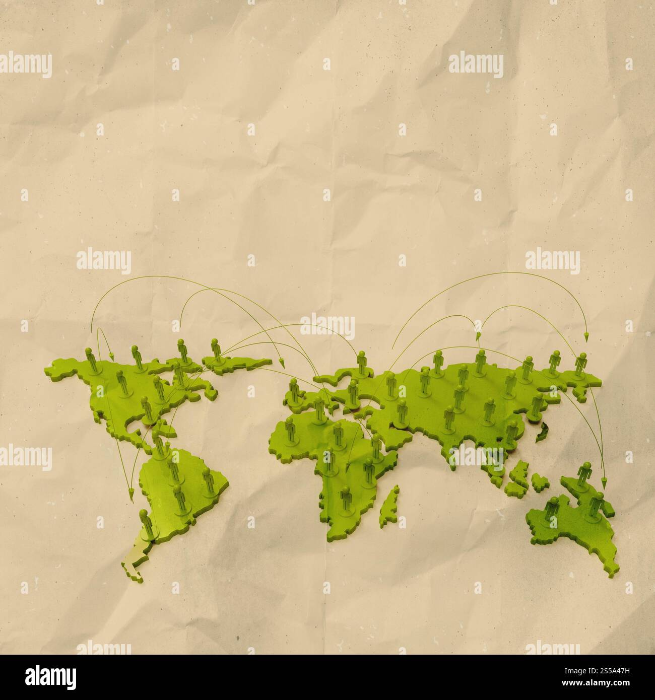 zerknittertes Papier als soziales Netzwerkstruktur auf faltige Papier Kreativkonzept Stockfoto