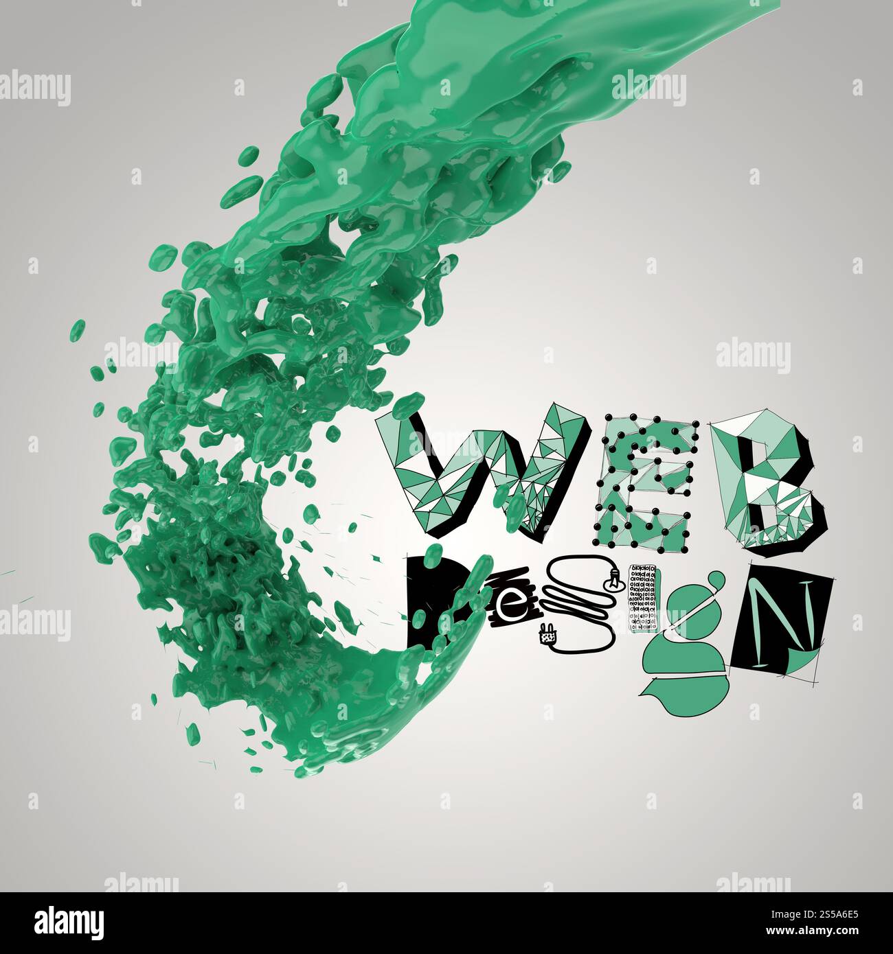 3D-Farbspritzer mit Design Word WEB DESIGN als Konzept Stockfoto