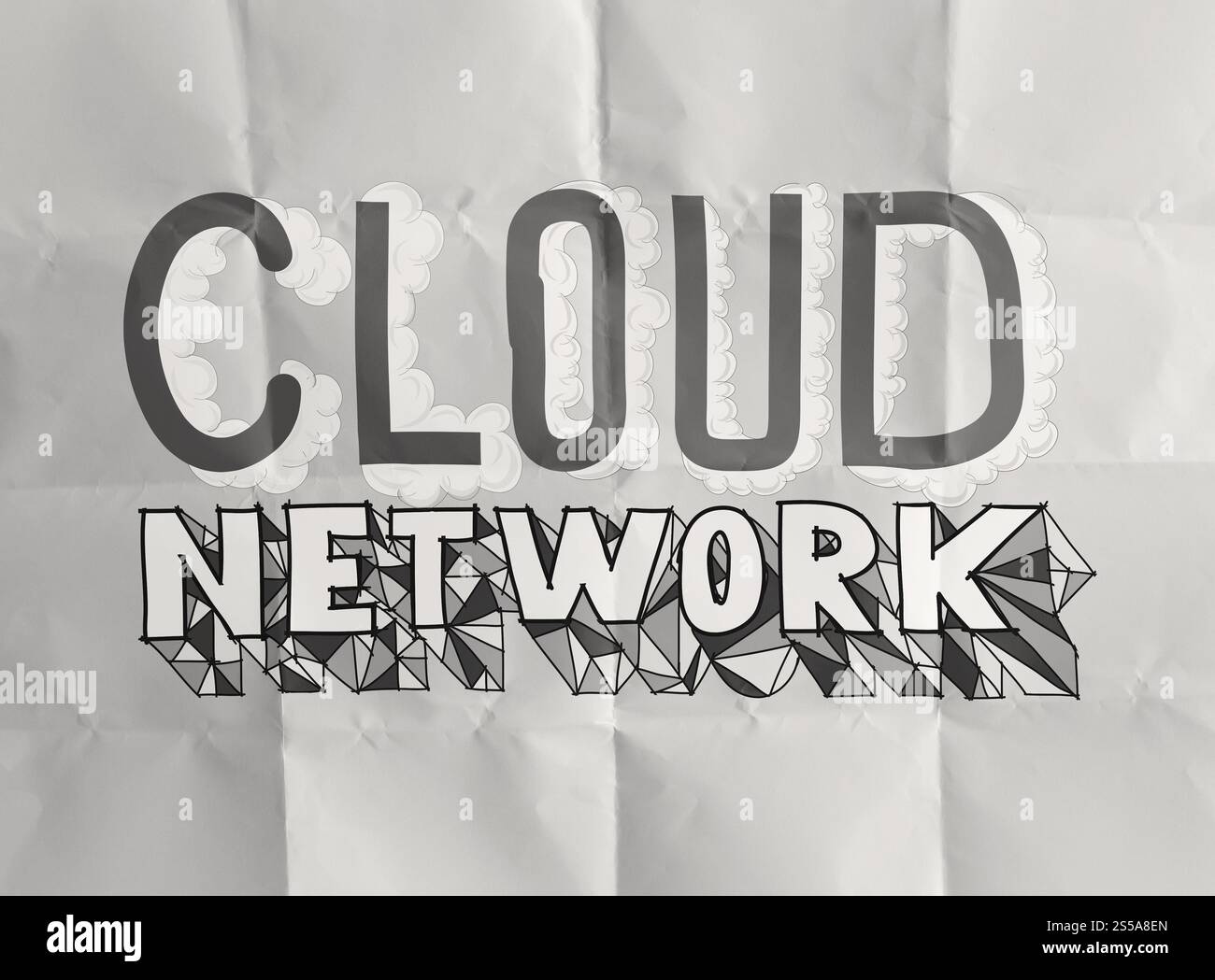 Design handgezeichneten Wort CLOUD-Netzwerk auf zerknülltes Papier als Konzept Stockfoto