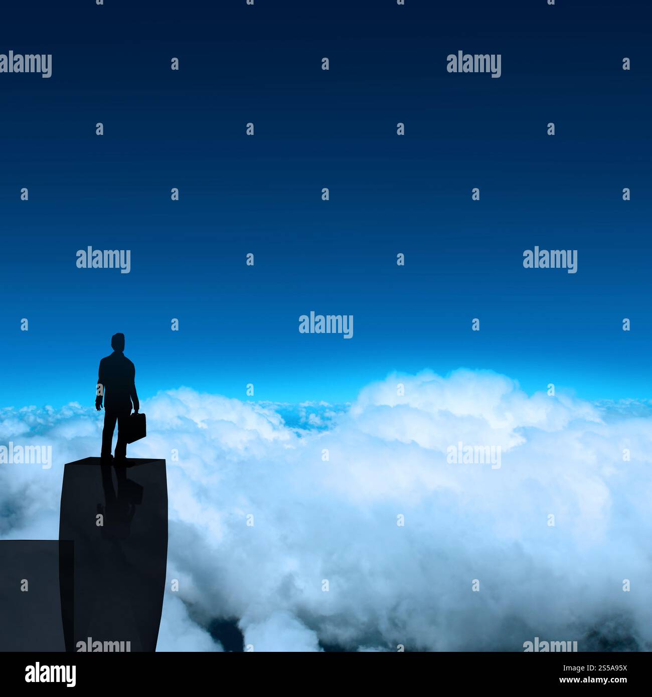 Geschäftsmann steht erfolgreich auf Top Blick in Richtung Zukunft Stockfoto