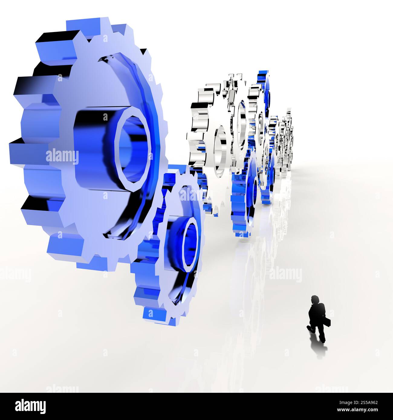 Geschäftsleute und 3D-Zahnradausrüstung zum Erfolg als Konzept Stockfoto
