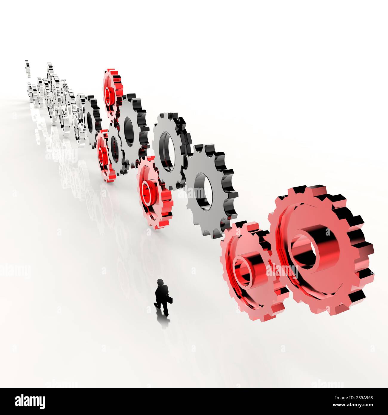 Geschäftsleute und 3D-Zahnradausrüstung zum Erfolg als Konzept Stockfoto