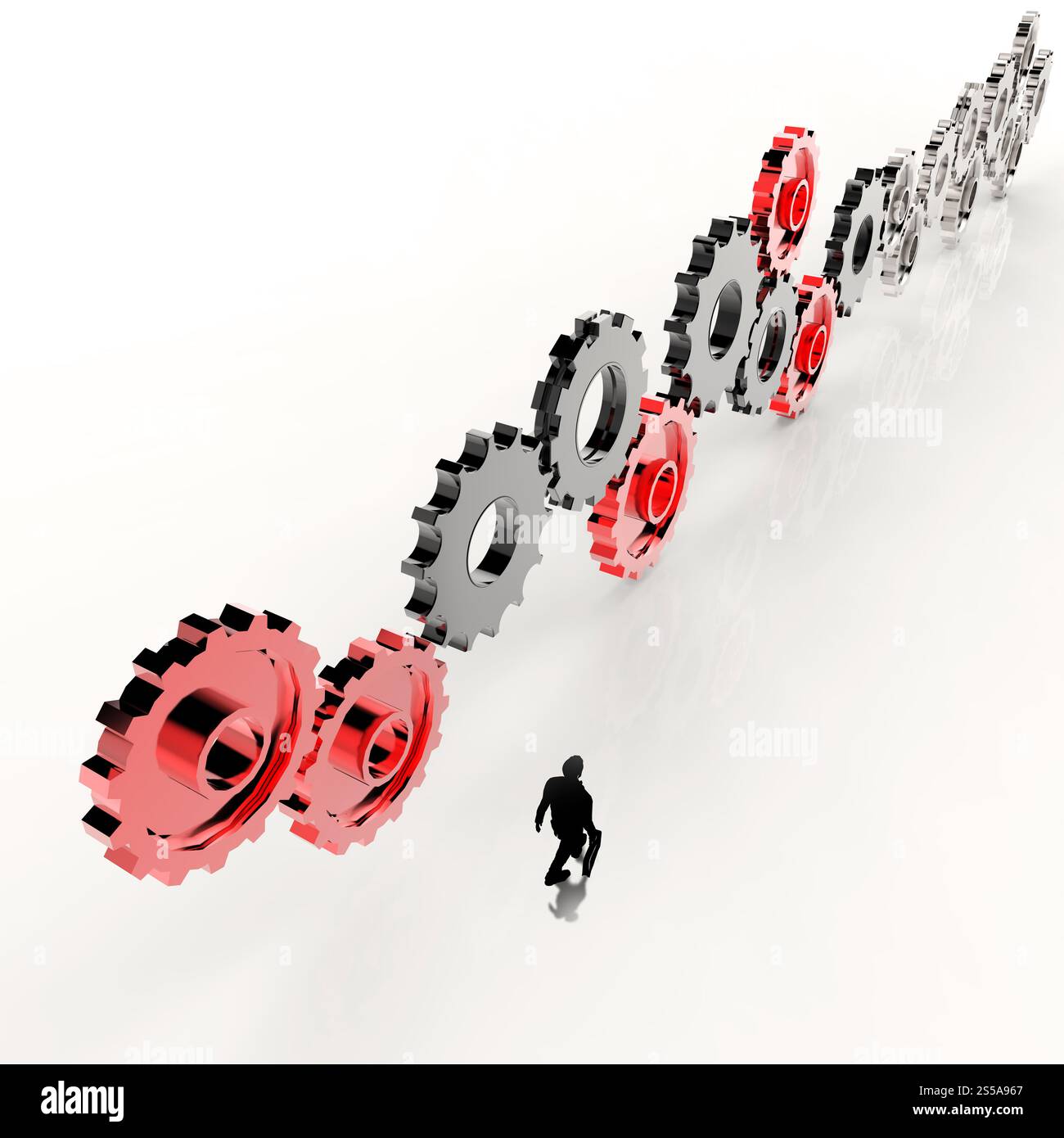 Geschäftsleute und 3D-Zahnradausrüstung zum Erfolg als Konzept Stockfoto