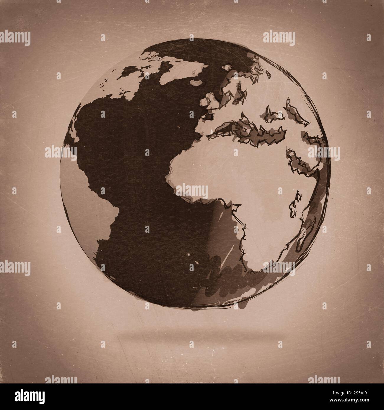handgezeichnete die Erde als vintage Stockfoto