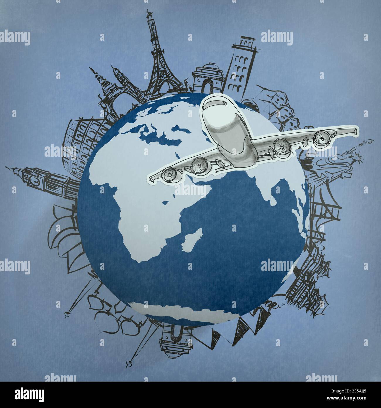 Flugzeug, Reisen auf der ganzen Welt als Vintage styleconcept Stockfoto