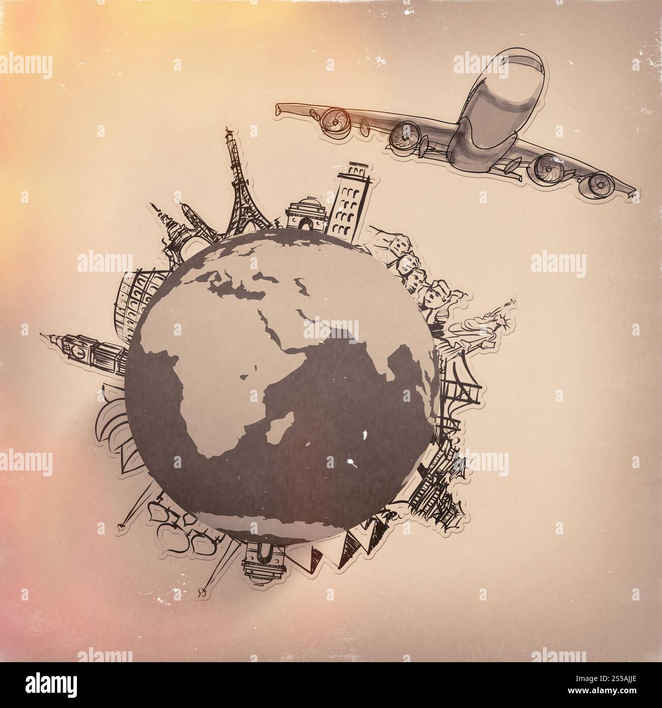 Flugzeug, Reisen auf der ganzen Welt als Vintage styleconcept Stockfoto