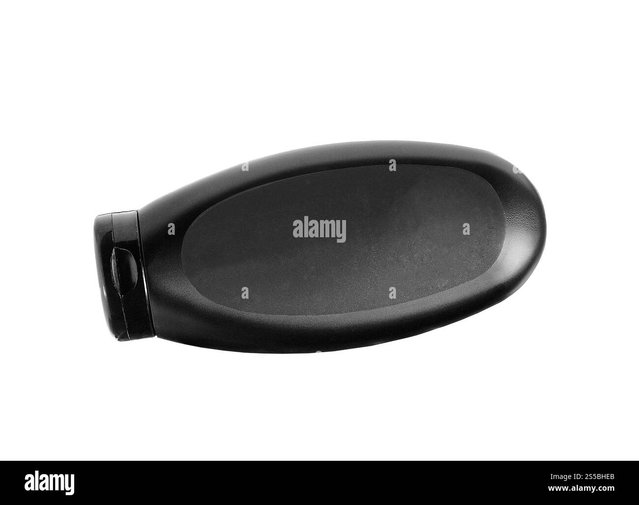 Schwarze Shampoo-Flasche isoliert auf weißem Hintergrund Stockfoto