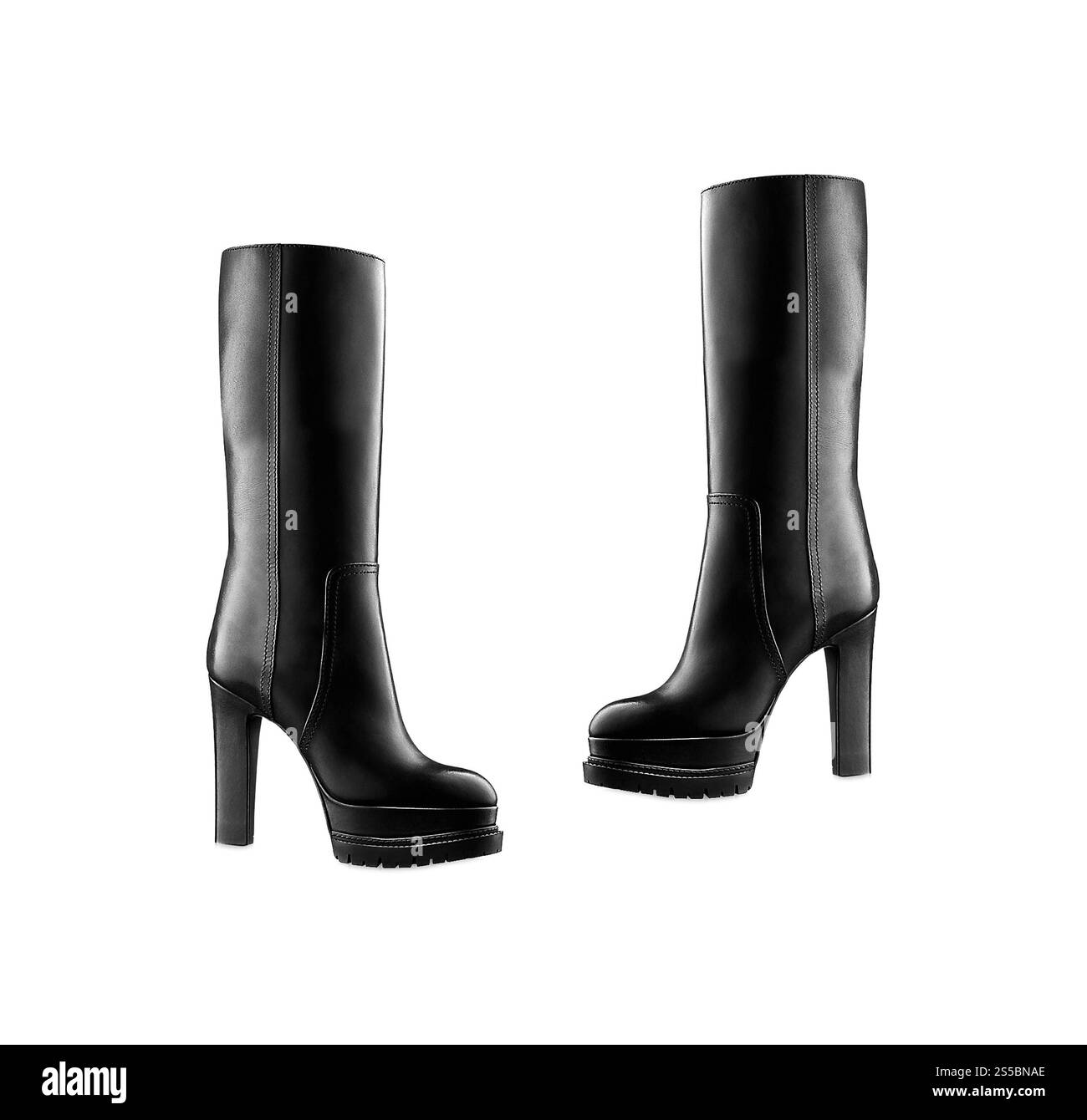Stiefel mit hohem Absatz isoliert auf weißem Hintergrund. Stiefel mit hohem Absatz Stockfoto