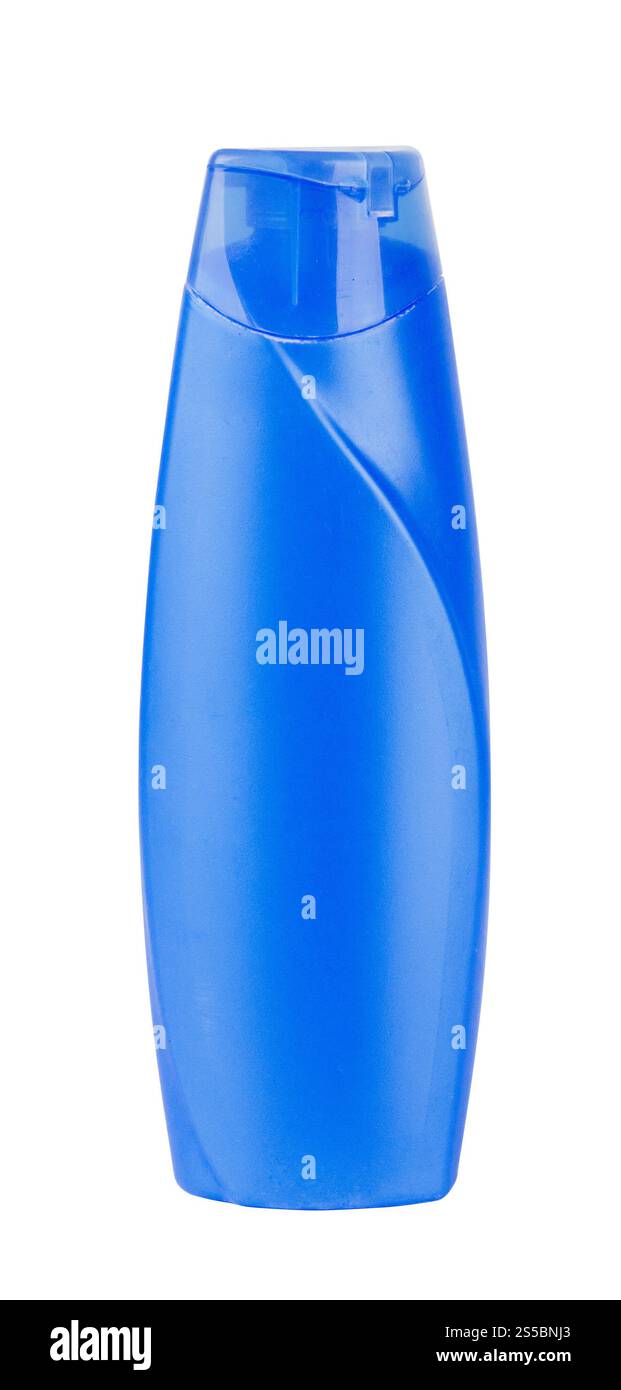 Blaue Kunststoffflasche isoliert auf weißem Hintergrund. Blaue Kunststoffflasche Stockfoto