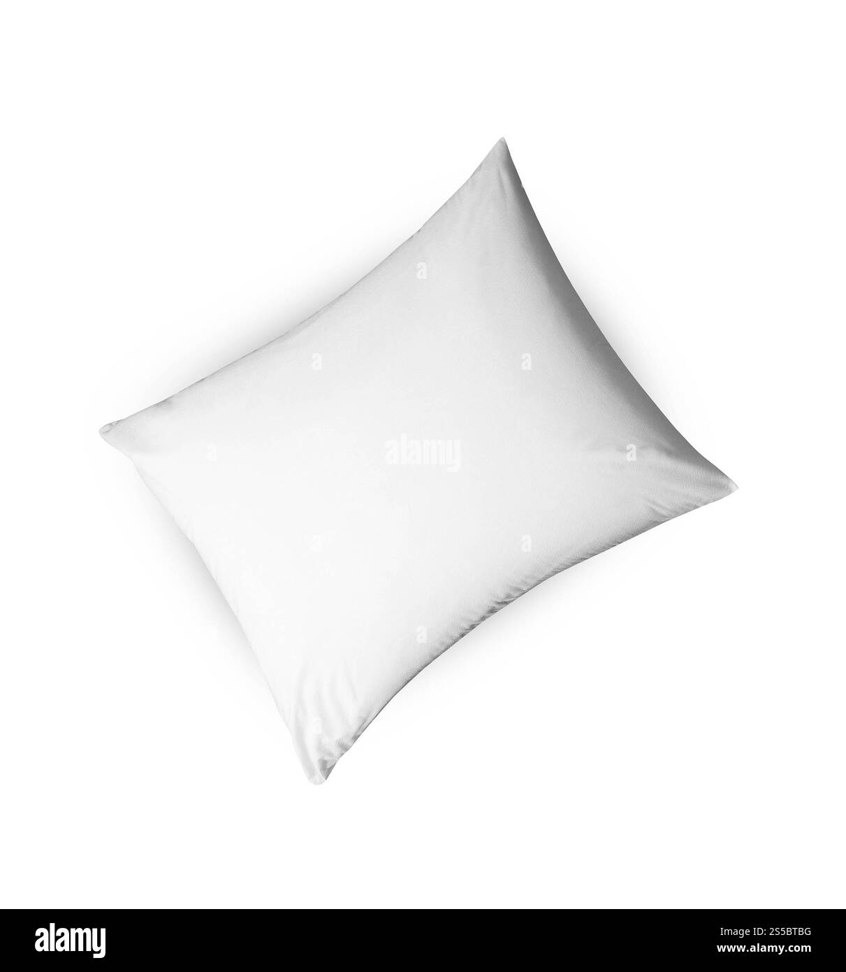 Nahaufnahme eines Kopfkissens auf weißem Hintergrund. Nahaufnahme eines isolierten Kopfkissens Stockfoto