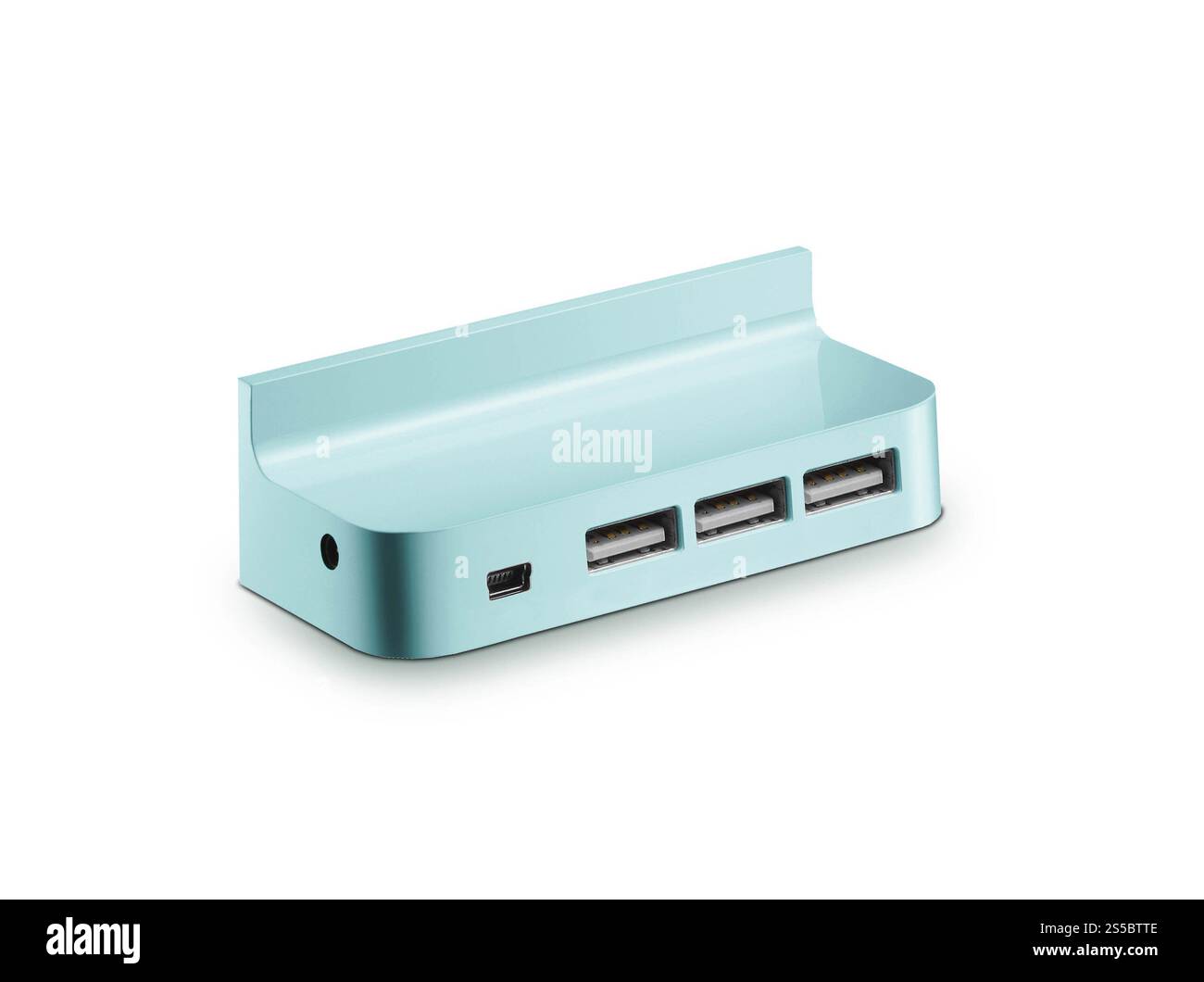 Reise-usb-Hub isoliert auf weißem Hintergrund. usb-Hub für unterwegs isoliert Stockfoto